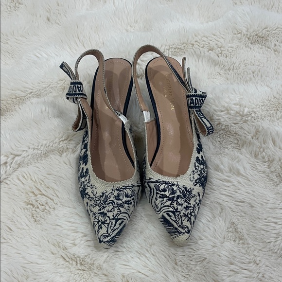 Dior Shoes - Dior Black and Cream Floral Slingback Heels